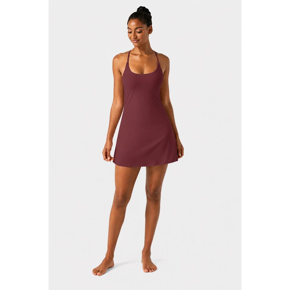 Halara Women's Mini Dress Wine Airy Cut Out 2-in-1 Pocket Activity Dress S
